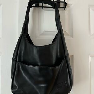 Black Faux Leather Shoulder Bag